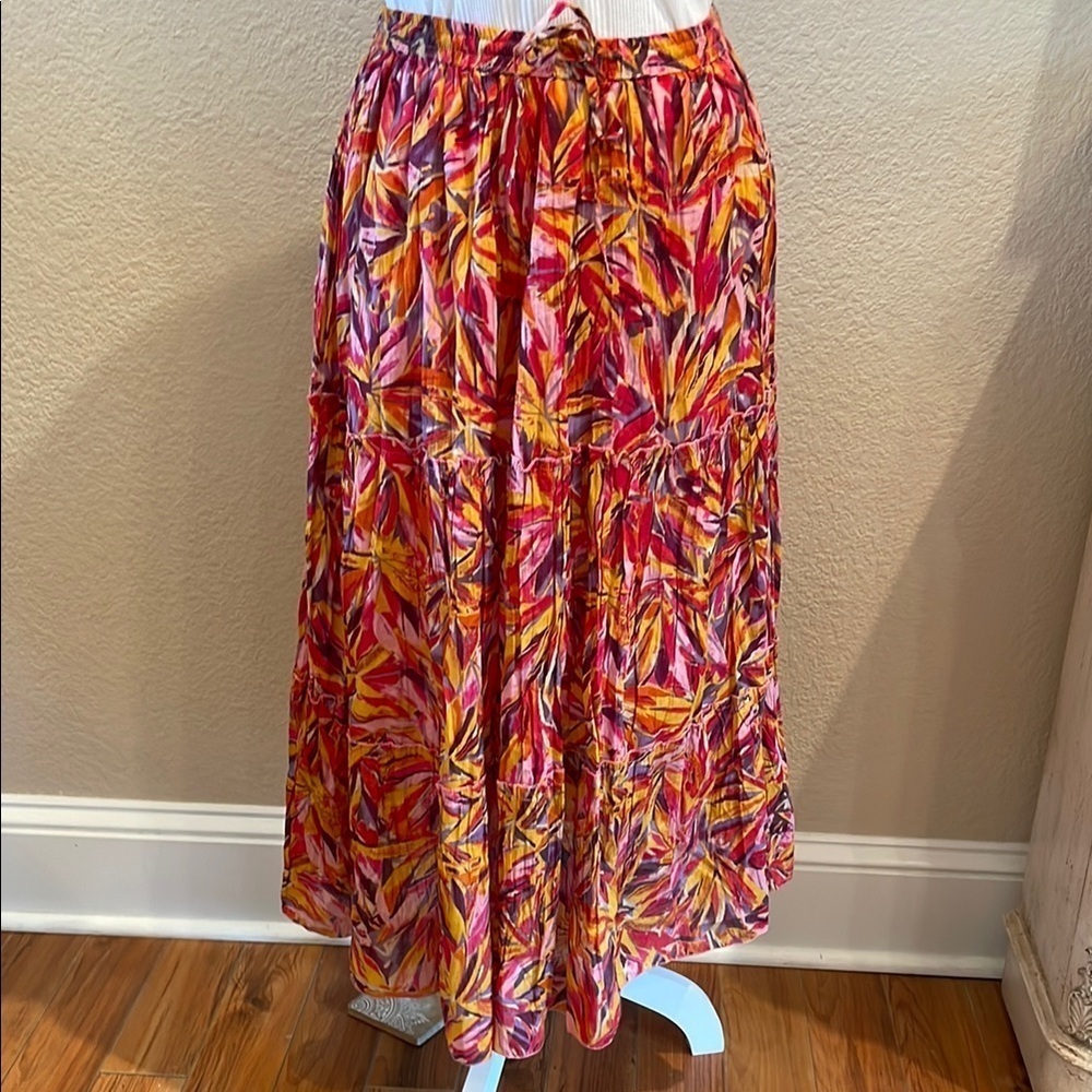Red and Orange Maxi A-Line Pleated Skirt